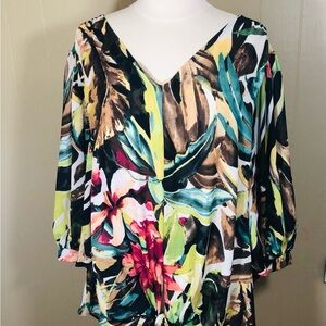 Chico's Multicolor Floral V-Neck Blouse
